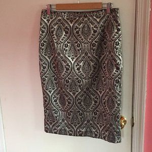 Worthington Silver Metallic Patterned Pencil Skirt